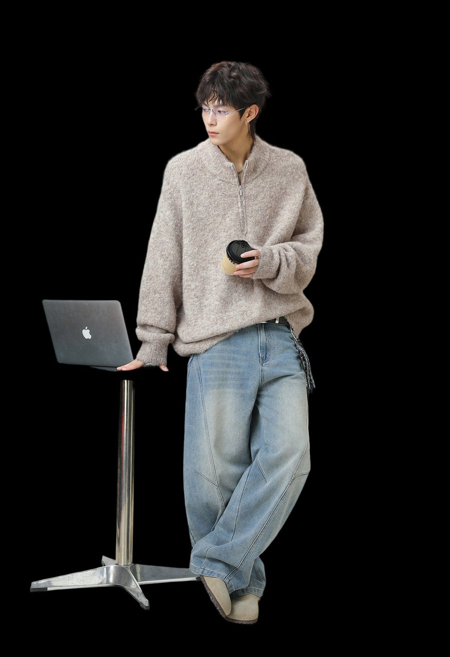 WOOL KNITTED HALF-ZIP