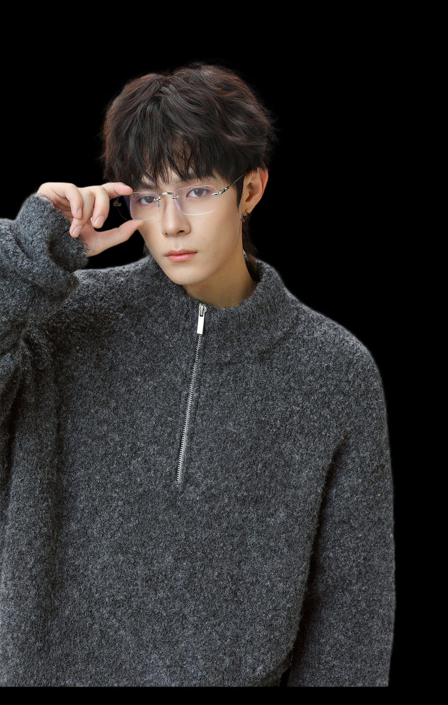 WOOL KNITTED HALF-ZIP