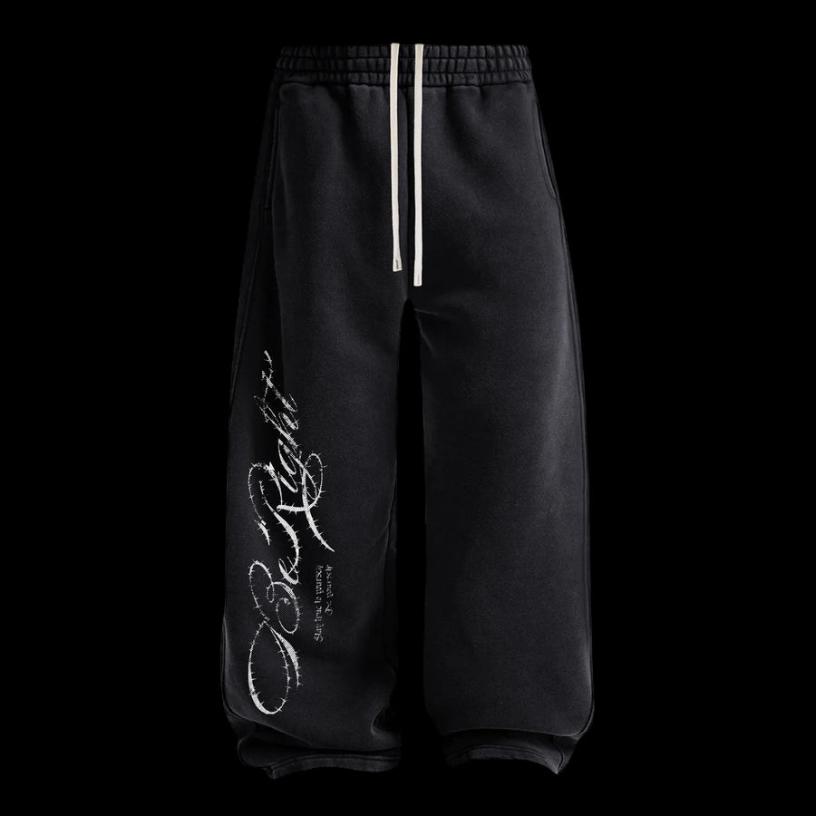 Rhinestone Script Sweatpants in Washed Black, flat front