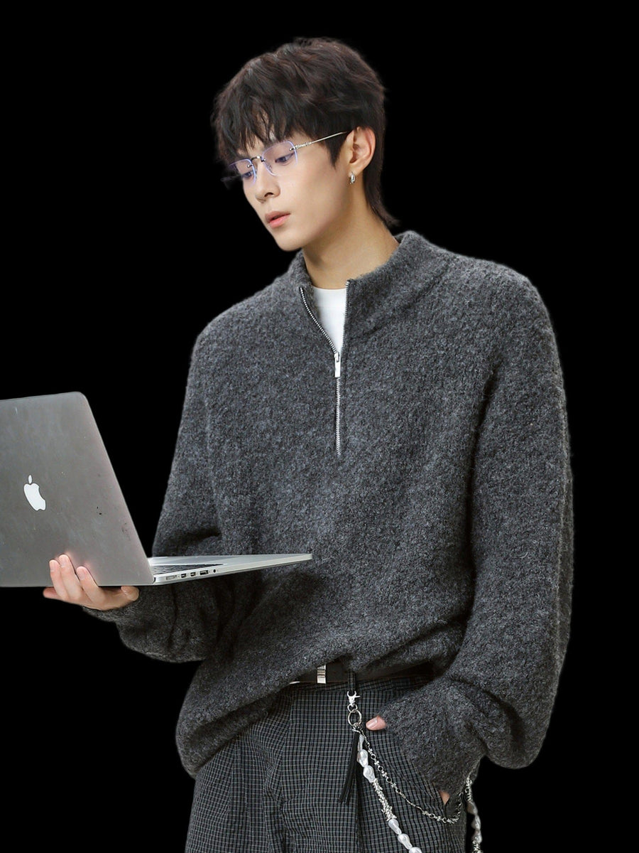 WOOL KNITTED HALF-ZIP