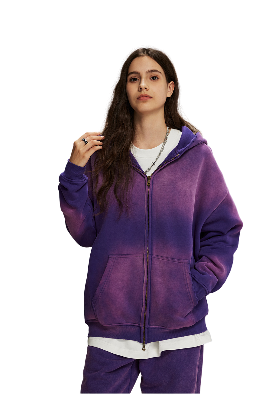 Dust Treatment Zip-Up Hoodie