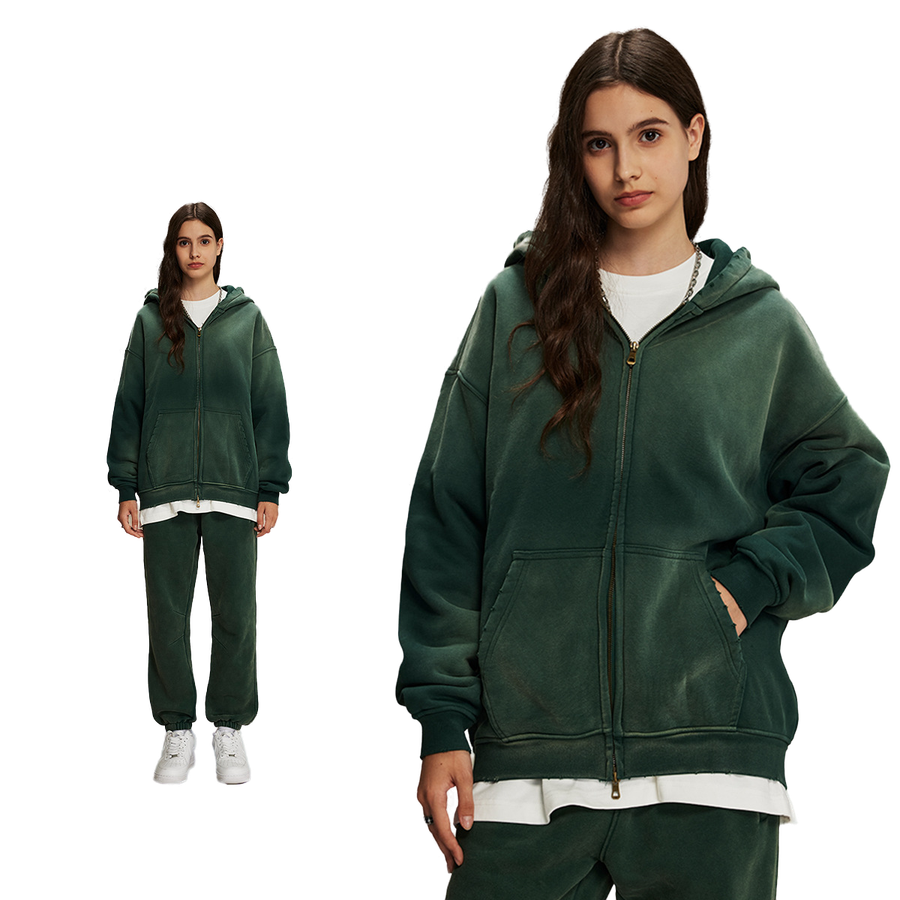 Dust Treatment Zip-Up Hoodie