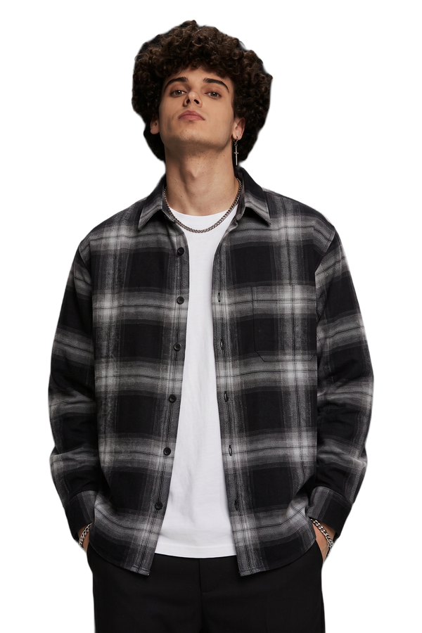 Cotton Flannel Shirt Black check