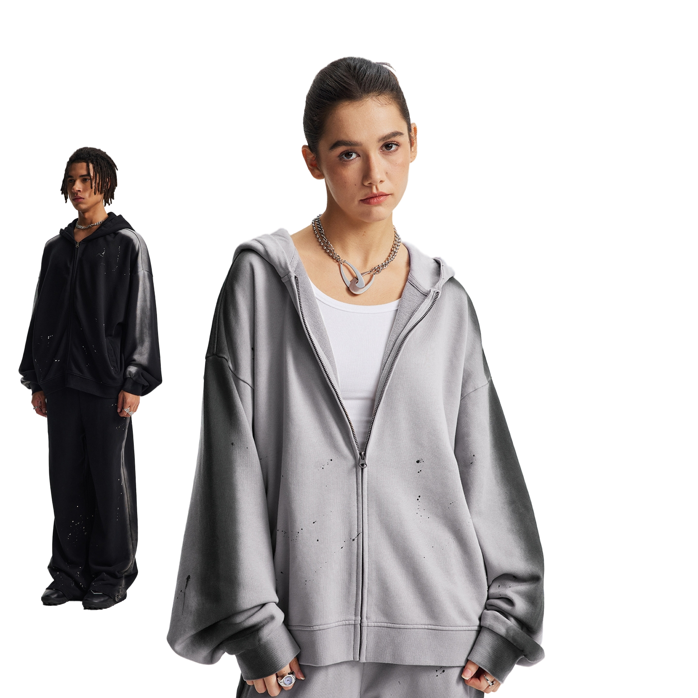 STAINED ZIP-UP