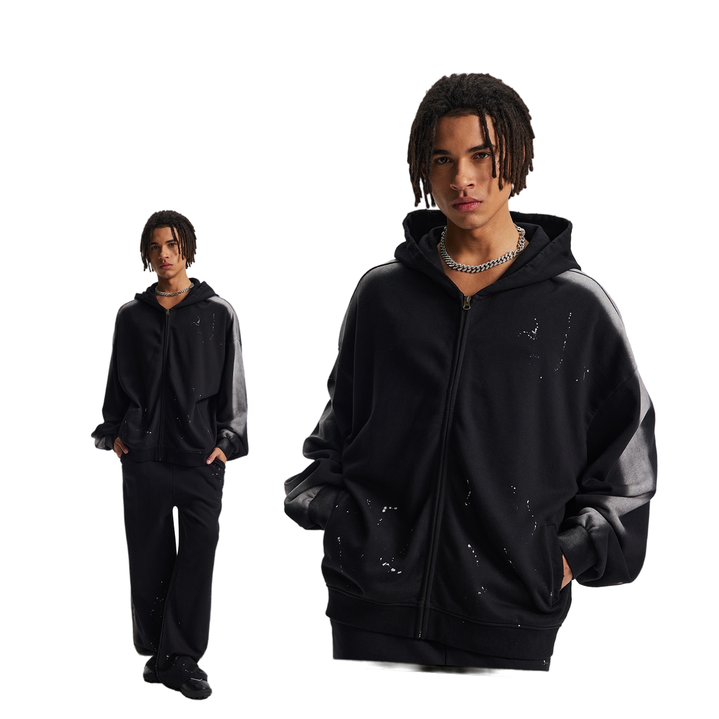 STAINED ZIP-UP