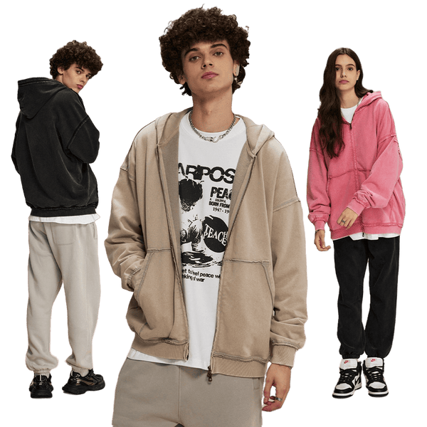 DISTRESSED ZIP-UP