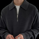 Half-Zip Knit Polo Black, rib and zip detail