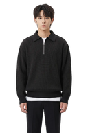 HALF-ZIP KNIT POLO Black (front)