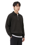 HALF-ZIP KNIT POLO Black (side)