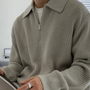Half-Zip Knit Polo Grey, rib and zip detail