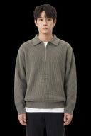 HALF-ZIP KNIT POLO Grey (front)