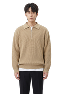 HALF-ZIP KNIT POLO Khaki (front)