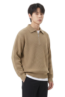 HALF-ZIP KNIT POLO Khaki (side)
