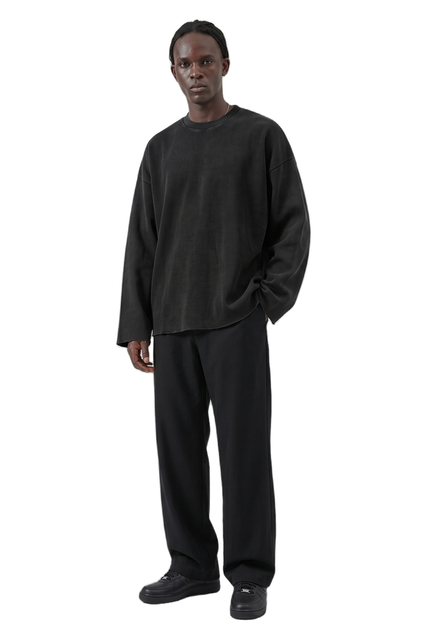 Heavyweight Waffle Longsleeve Black, front