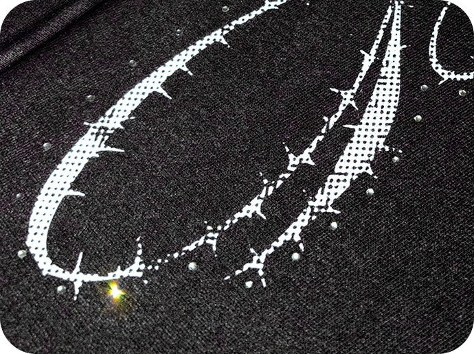 Close-up of the print detail and acid wash