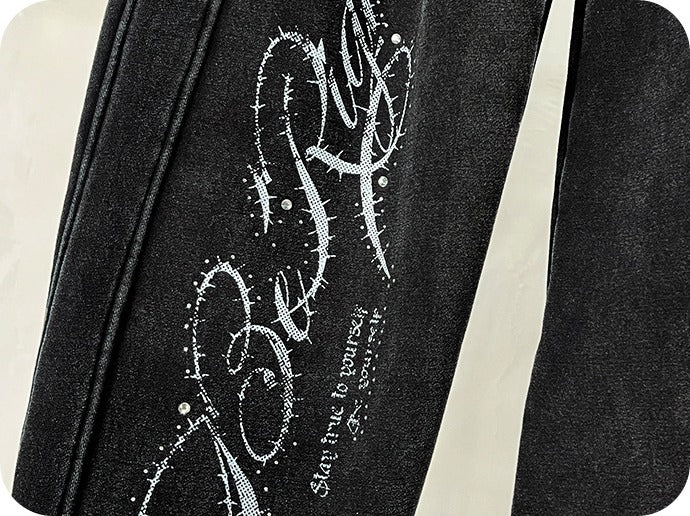 Close-up of the script print along the leg