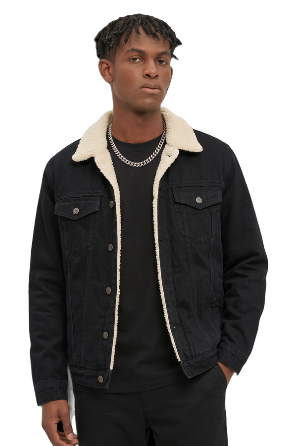 Sherpa Denim Jacket, black, front