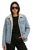 Sherpa Denim Jacket, light blue, front