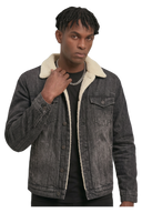 Sherpa Denim Jacket, washed black, front