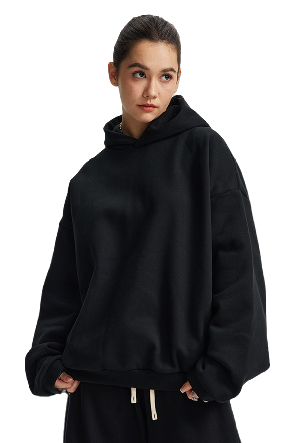 XTRA OVERSIZED FLEECE HOODIE in Black, front